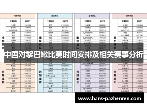 中国对黎巴嫩比赛时间安排及相关赛事分析
